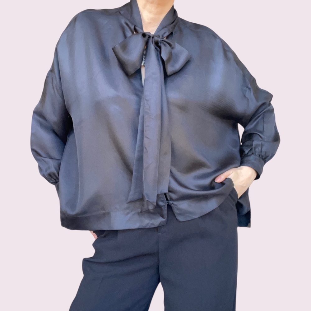 Zara silk boxy bow blouse size M - Picture 2 of 9